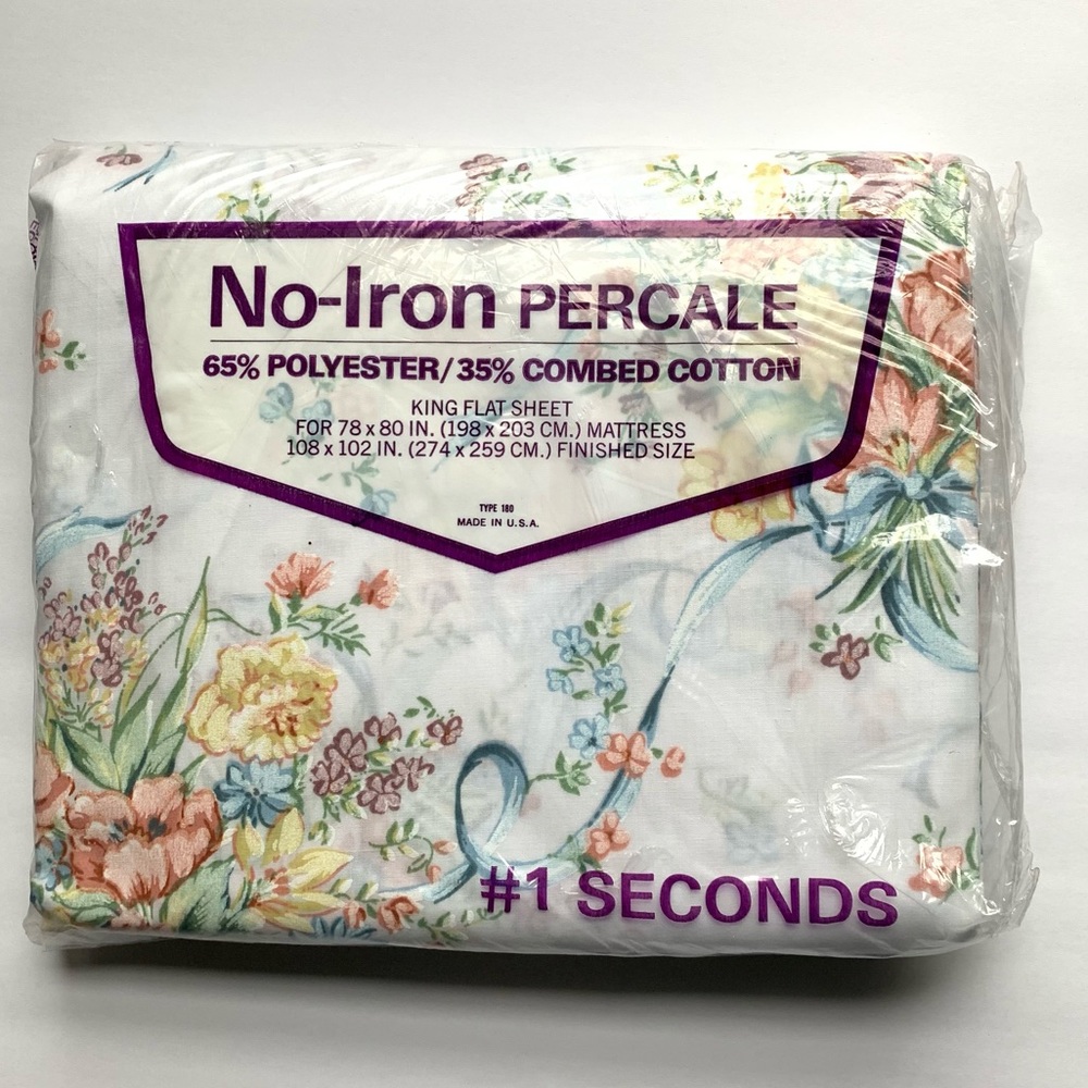 Vintage 90s Y2K floral king flat sheet